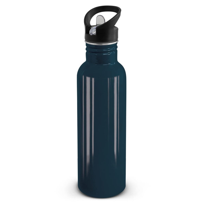 A drink bottle with a sleek, dark teal design, featuring a black cap and a flip-top spout for easy access.