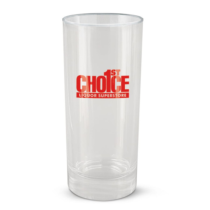 A Winston HiBall Glass featuring a clear design with the red logo of "1st Choice Liquor Superstore."