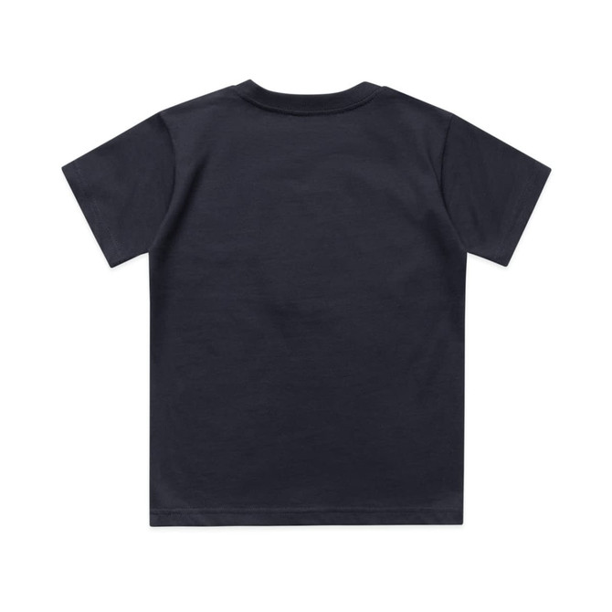 A kids' classic tee in dark grey, featuring a solid back and a simple design. It includes a logo.