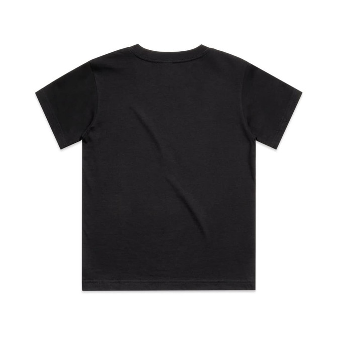 A black kids' classic tee featuring short sleeves and a simple design. It has a logo on the back.