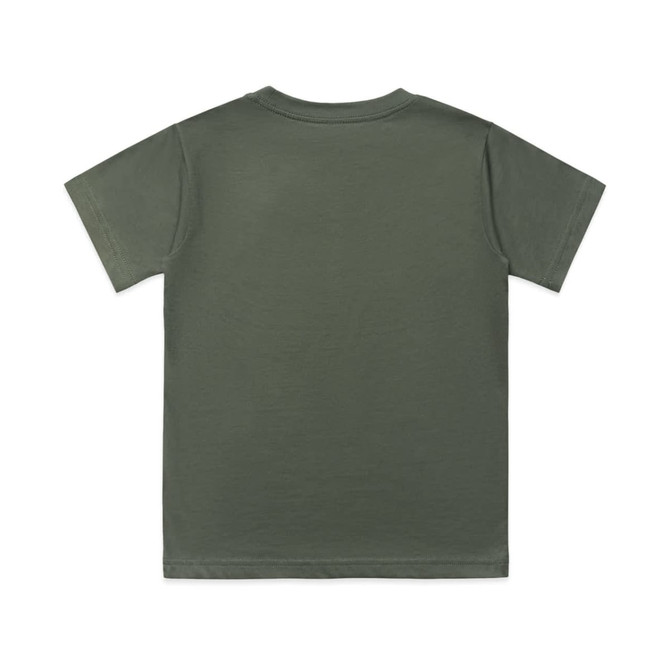 A green youth classic tee with a plain back and short sleeves. It features a logo.