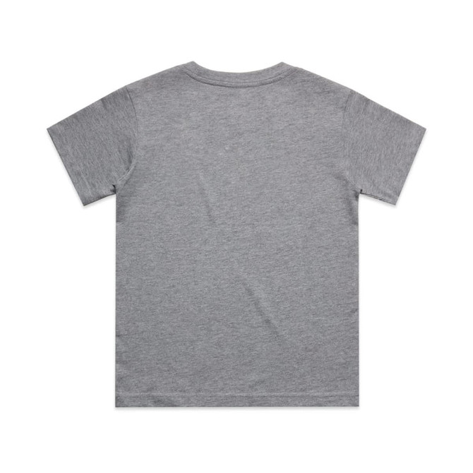 A grey youth classic tee displayed from the back, featuring a simple design and no visible logos.