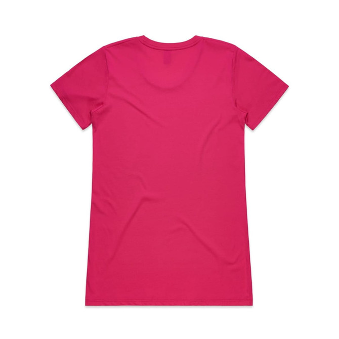 A bright pink T-shirt featuring a plain back design and a logo.