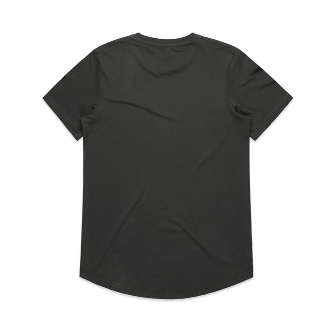 A black T-shirt with a rounded hem and no visible branding on the back.