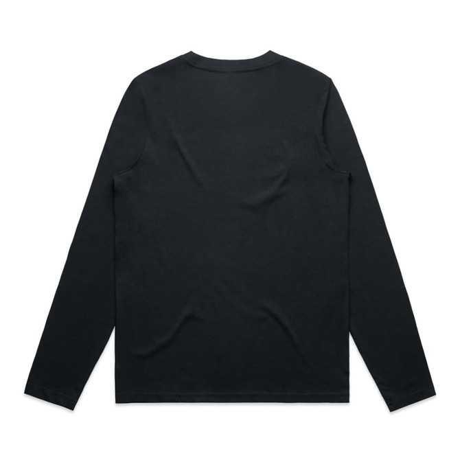 A long-sleeve black tee with a simple back design, featuring a logo at the neck area.