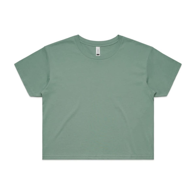 A green crop tee with a relaxed fit and short sleeves, featuring a subtle logo.