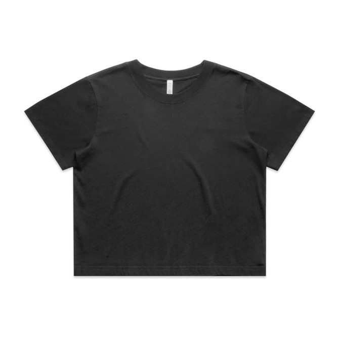 A heavy faded crop tee in black, featuring short sleeves and a relaxed fit. The shirt has a logo.