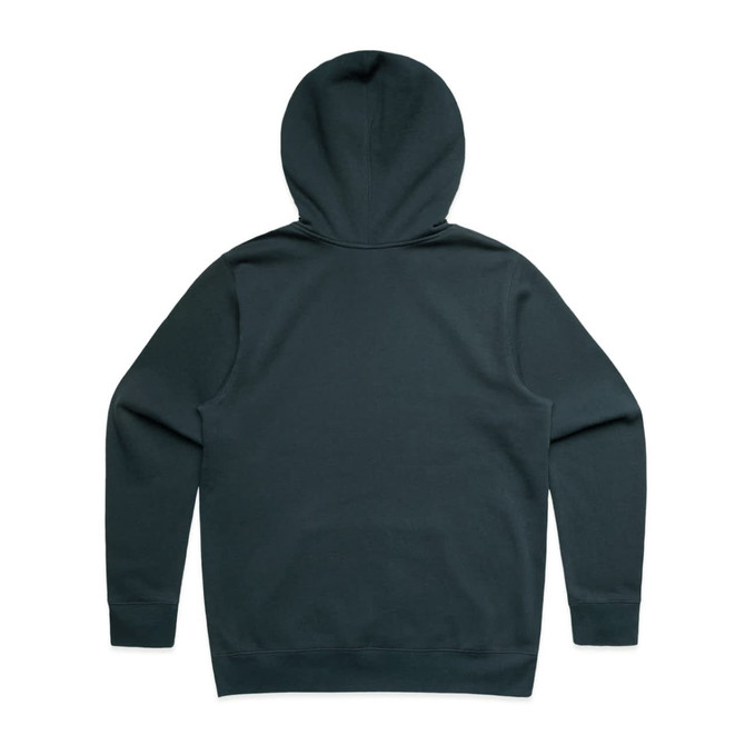 A dark green hoodie with a spacious hood, featuring a plain back and long sleeves.
