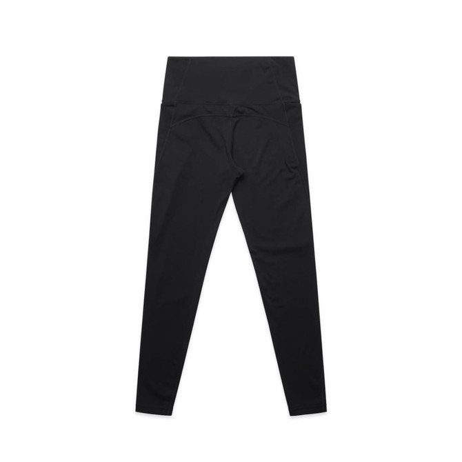 Black active leggings with a high waistband and a logo detail at the back.
