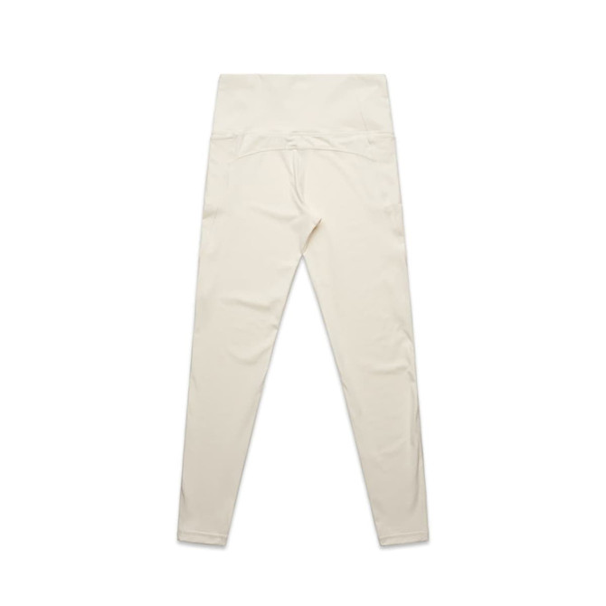 Active leggings in a light cream colour, featuring a smooth, fitted design and a waistband. Includes branding on the back.