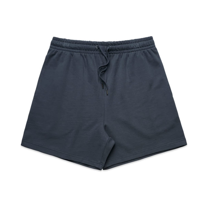 A pair of dark grey sports shorts with an elastic waistband and drawstring, featuring a logo.