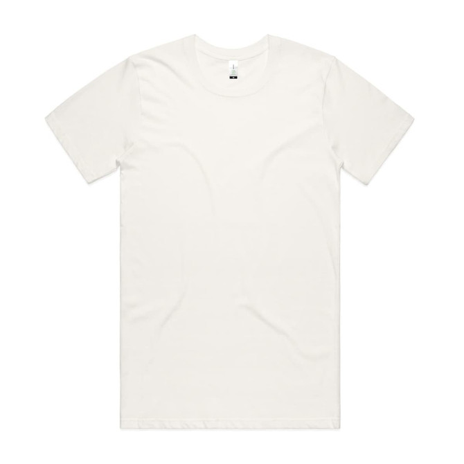 A plain white organic t-shirt featuring a logo on the inner label.