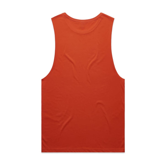 An orange singlet tank top with a sleeveless design and a back view, featuring a simple style and a logo.