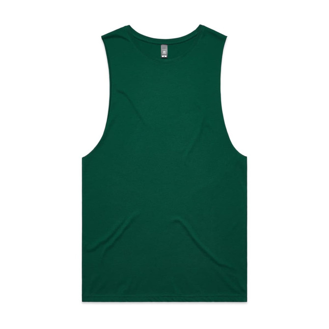 A green singlet tank top with a sleeveless design, featuring a branding logo.