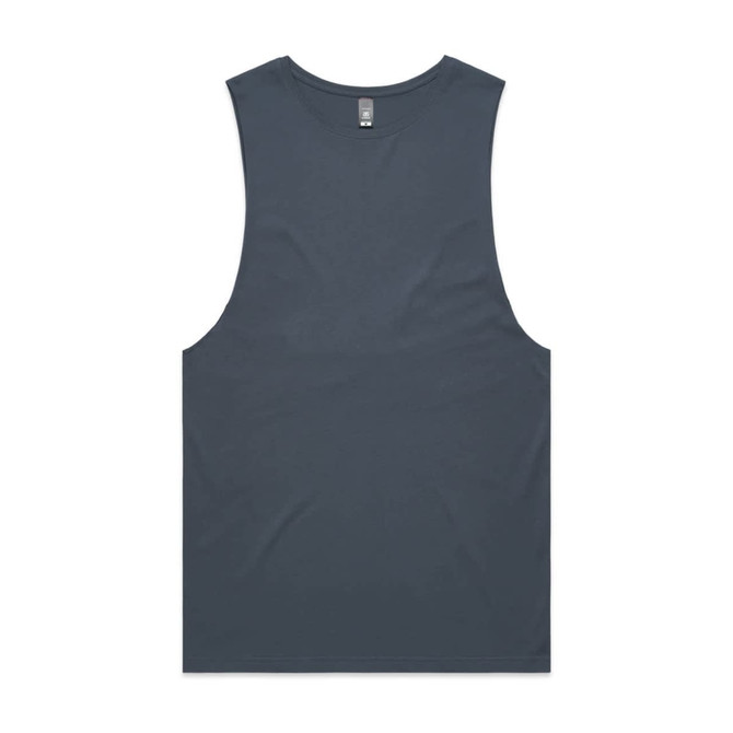 A sleeveless tank in a deep teal colour with a simple, unadorned design and a logo.