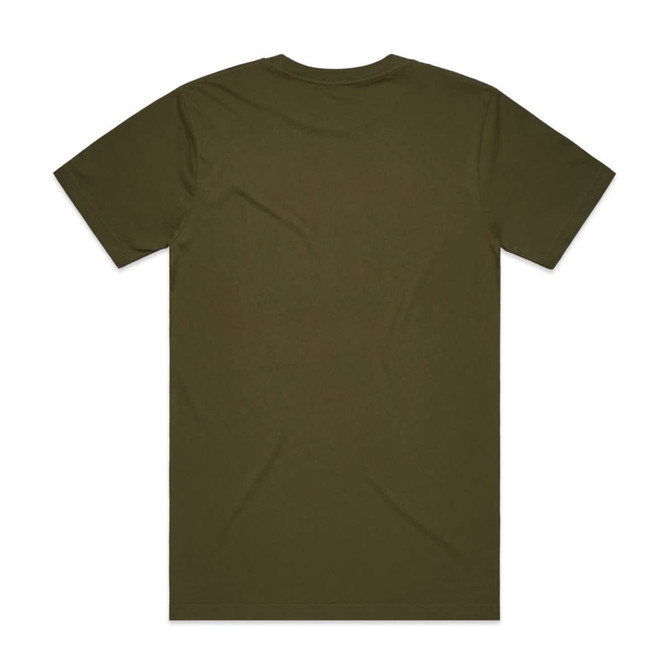 A green T-shirt with a plain back and a small logo on the collar area.