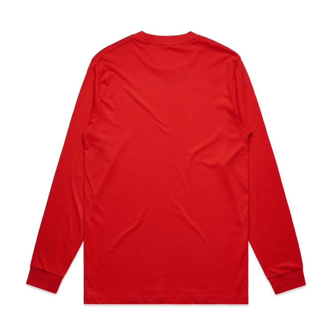 A red long-sleeve T-shirt displayed from the back, featuring a plain design and fitted sleeves.