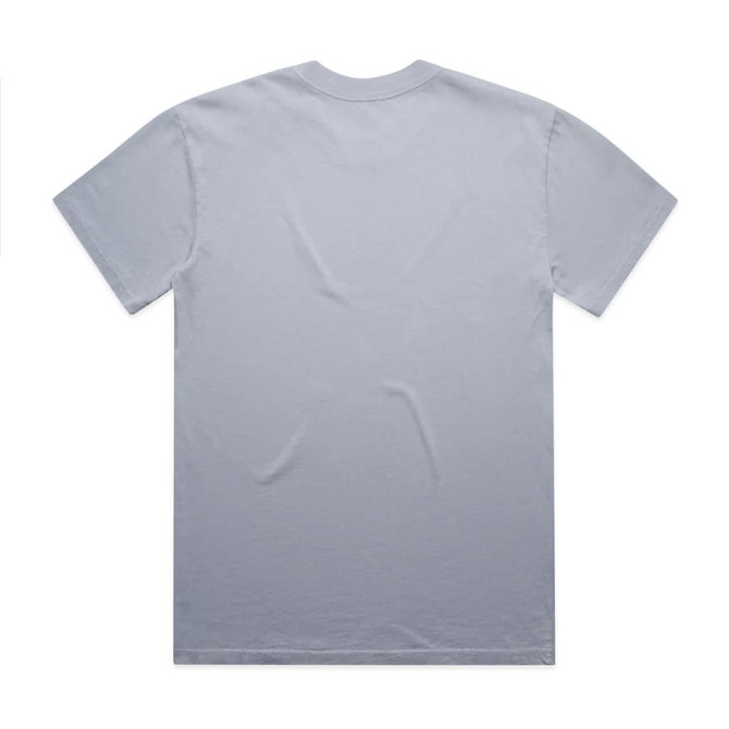 A heavy faded tee in light grey, featuring a simple design and a logo on the back.