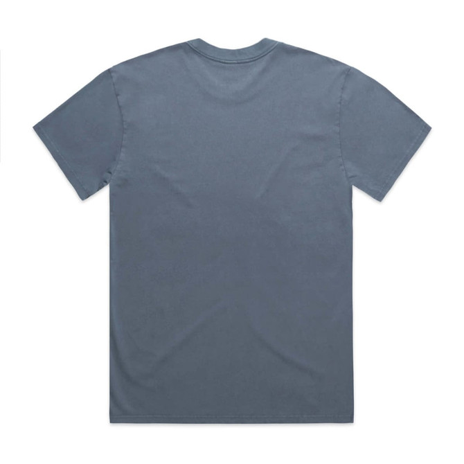 A faded blue t-shirt with a crew neck and short sleeves. The back is plain with no graphics or logos.