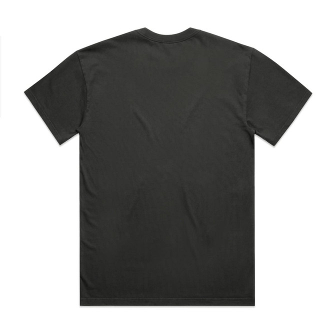 A dark grey t-shirt with a plain back and a logo. Suitable for casual wear.