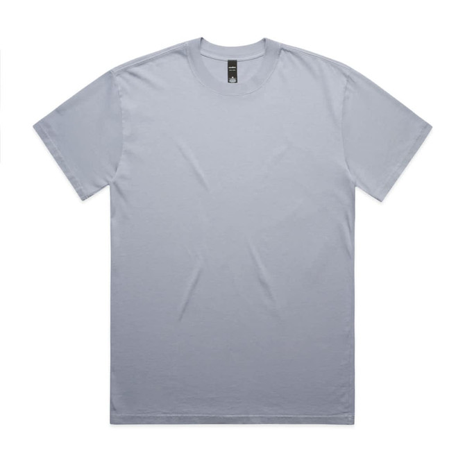 A light grey T-shirt with short sleeves and a crew neckline, featuring a branding label.