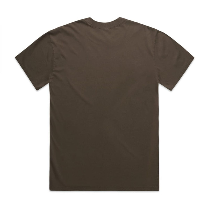 A dark olive green t-shirt featuring a back view with a plain design and a logo.