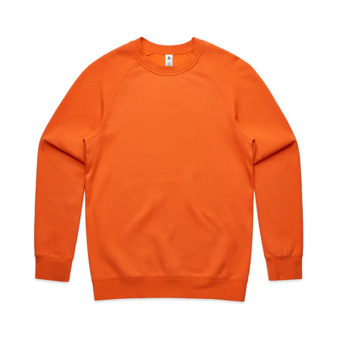 An orange jumper with a round neckline and long sleeves, featuring a logo on the inside label.