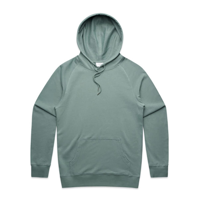 A green hoodie featuring a front pocket and a drawstring hood, with a logo on the chest.