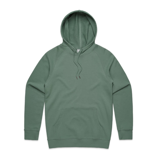 A green hoodie featuring a front pocket and a drawstring hood, with a logo on the front.