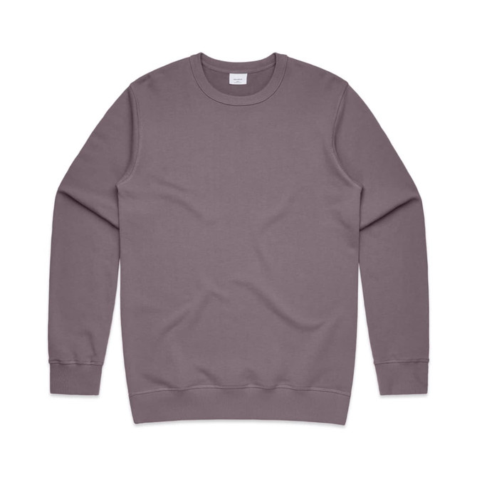 A grey jumper with long sleeves and a rounded neckline, featuring a small logo on the front.