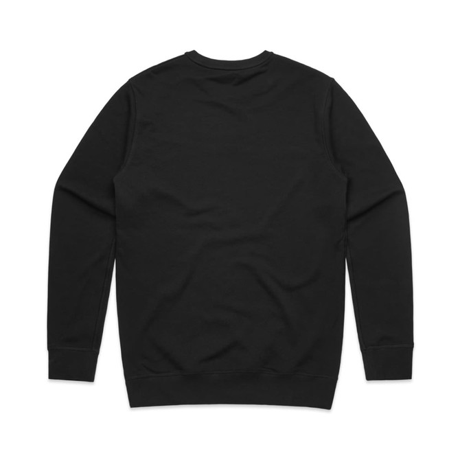 A black jumper with long sleeves and a round neck, featuring a plain design and a logo.