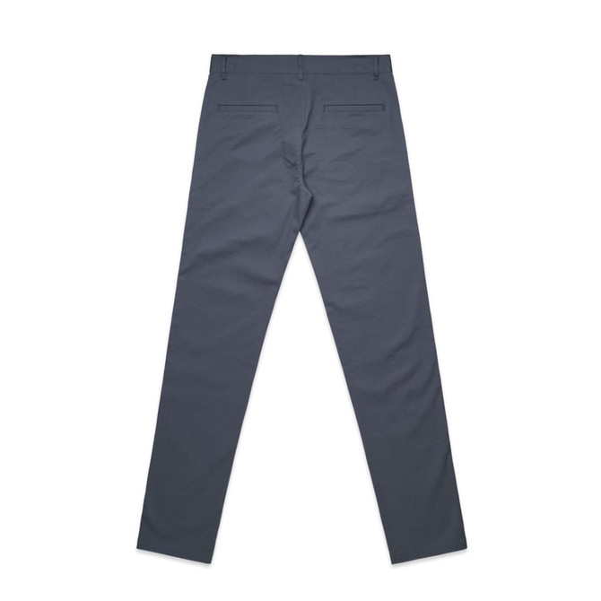 Standard pants in grey, featuring a straight leg cut and back pockets. The image displays the rear view of the trousers.