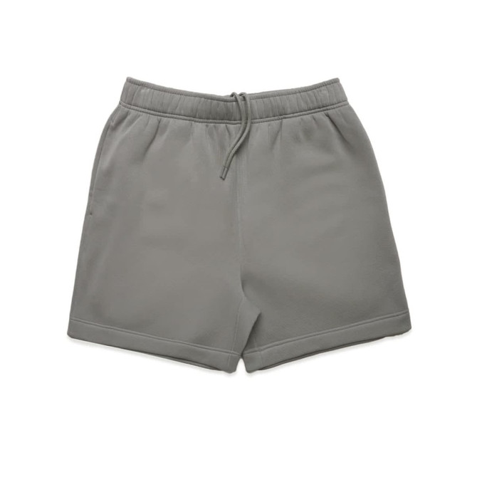 A pair of light grey Relax Track Shorts with an elastic waistband and drawstring. Features a logo on the leg.