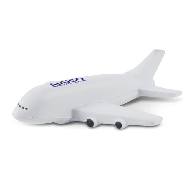 A stress-relief airplane toy in a white design with "Airugo" branding.