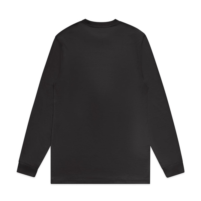A long-sleeve black T-shirt featuring a simple design and no visible logo or branding on the back.
