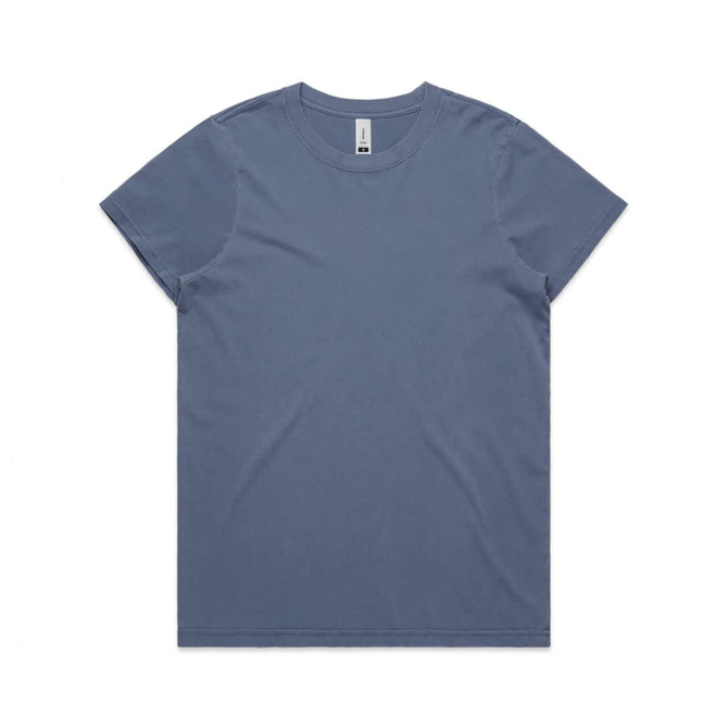 A blue T-shirt featuring a crew neck and short sleeves, with a small logo on the label.