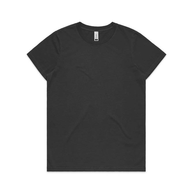 A black t-shirt with a crew neck and short sleeves, featuring a logo inside the neck area.