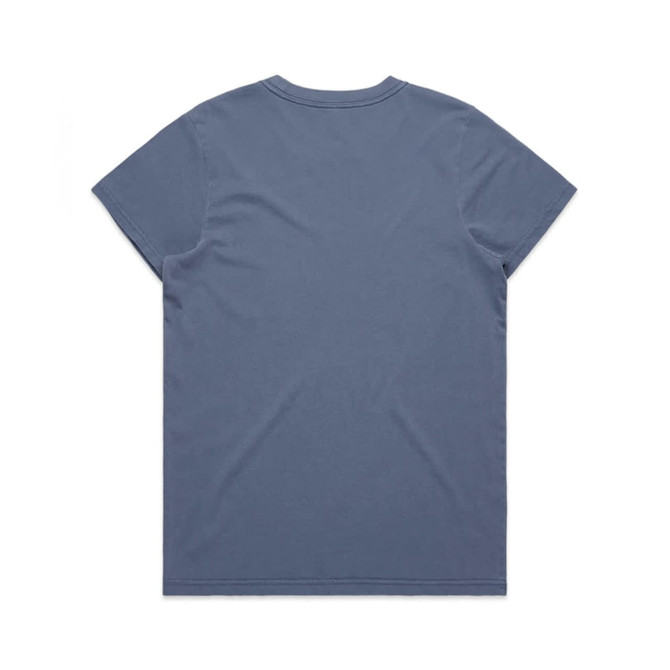A blue T-shirt featuring a plain back design and a logo. Suitable for casual wear.
