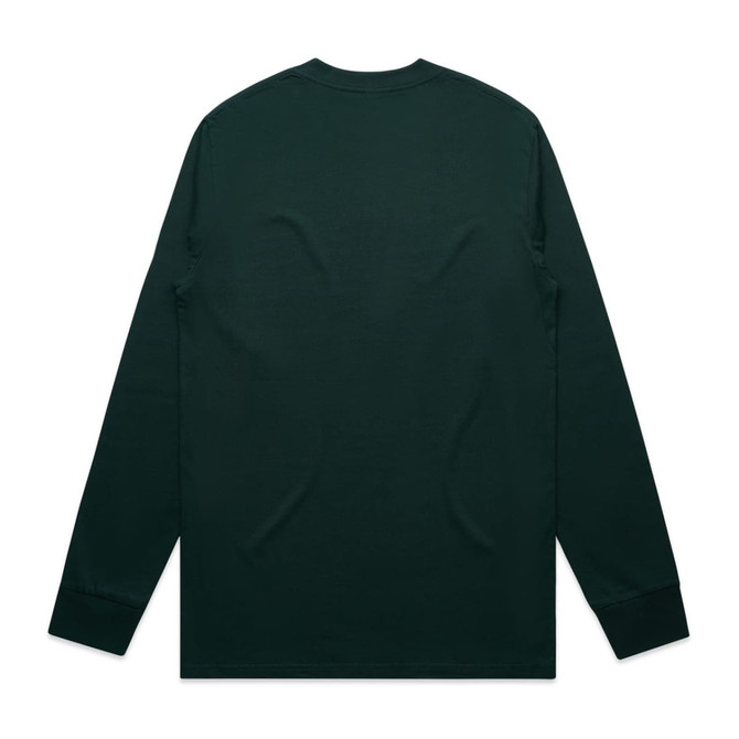 A dark green long-sleeve t-shirt with a plain back and fitted sleeves, featuring a logo.