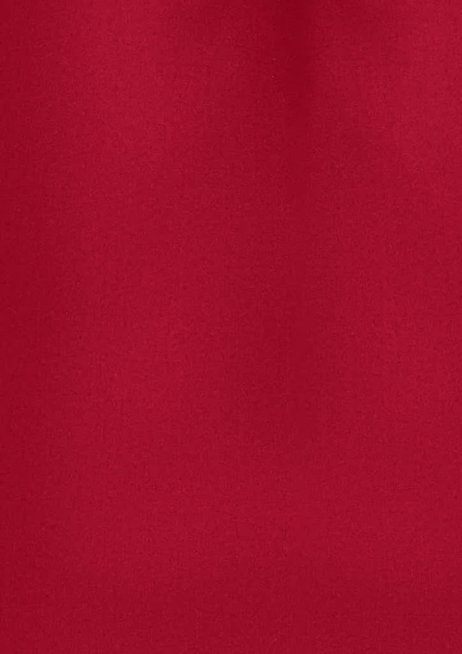 A plain short sleeve shirt in a rich red colour, featuring a logo on the fabric.