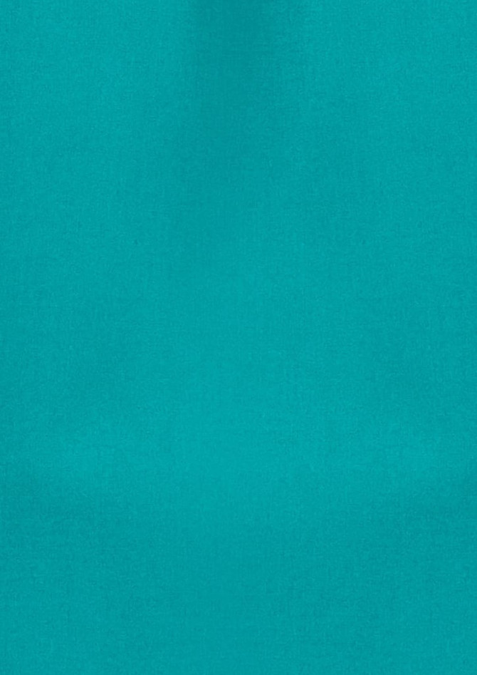 A plain tunic in a vibrant teal colour, featuring a simple design with a logo.