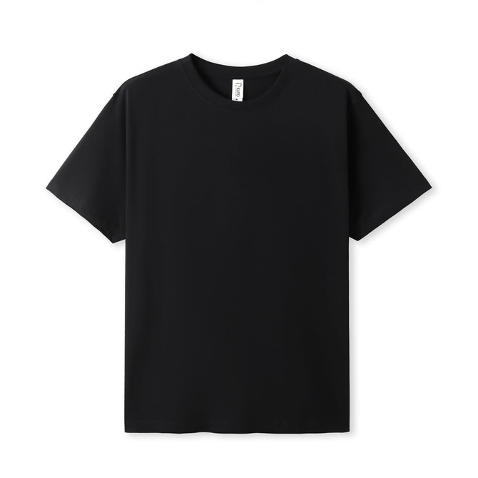 A black modern fit unisex t-shirt with a simple design and a label inside the neck.