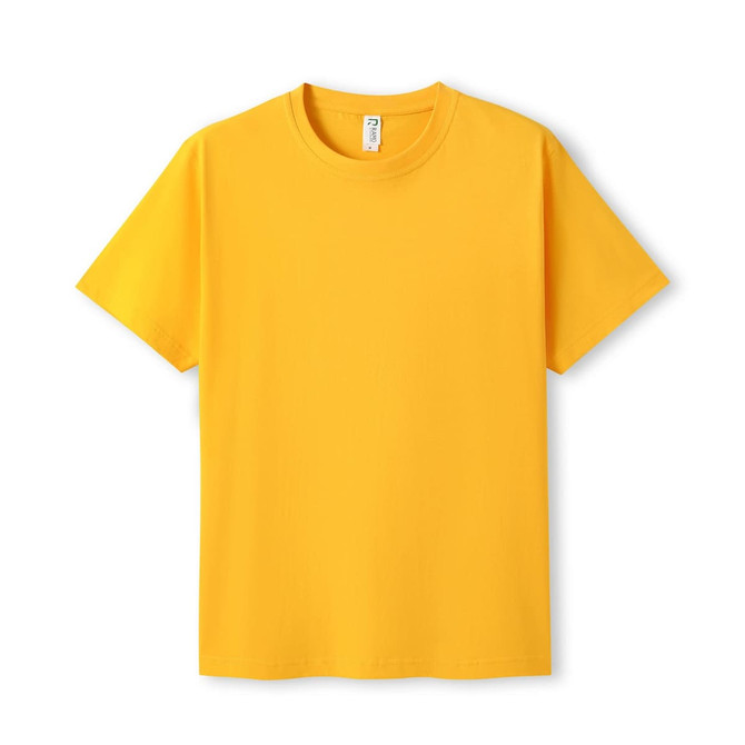 A yellow modern fit T-shirt with short sleeves, featuring a brand logo.