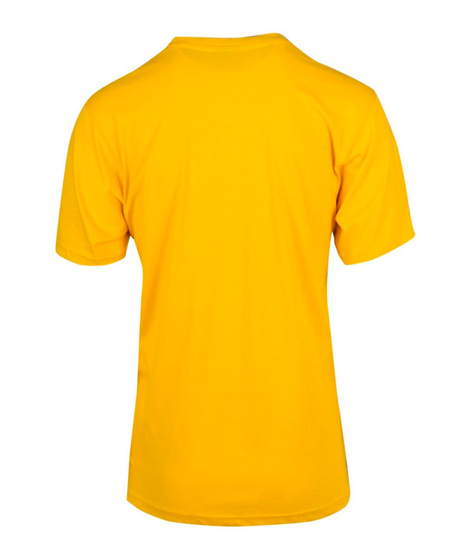 A yellow unisex modern fit tee with a plain back design and short sleeves.