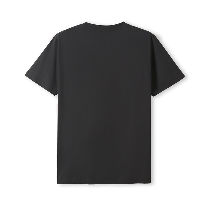 A black unisex modern fit tee featuring a round neckline and short sleeves. The back is plain with no visible design.