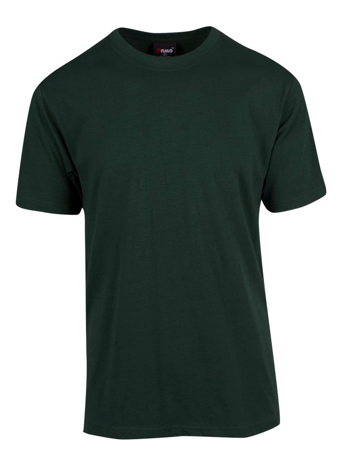 A green unisex modern fit tee with short sleeves and a round neckline, featuring a logo on the collar.