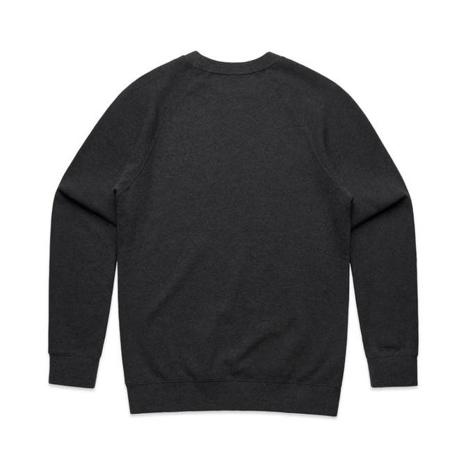 A dark grey jumper with long sleeves and a round neckline, featuring a plain back and no visible graphics.