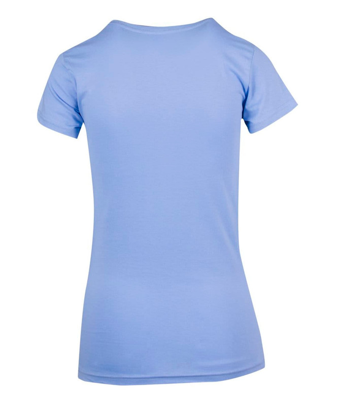 A light blue women's modern fit T-shirt with a round neckline and short sleeves, featuring a logo.