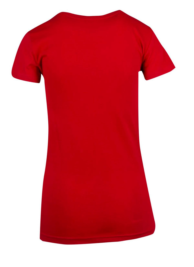 A red women's modern fit T-shirt with short sleeves, showcasing a plain back design.