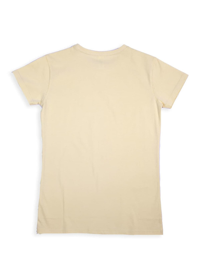 A women's modern fit T-shirt in a light beige colour, featuring a simple design with a logo.